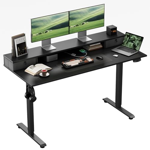 Klicelor Height-Adjustable Desk with Double Drawers, Electric Height-Adjustable Desk, Sit-Stand Computer Desk, Ergonomic Standing Desk, 160 x 60 cm, Black