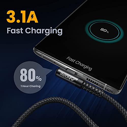 Image of AINOPE USB C Cable Right Angle (2-Pack, 10ft+10ft) 3.1A Type C Charger Fast Charging, Resistant Nylon Braided USB A to USB C Charger Cable (Black)