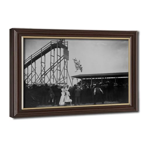 Impression sur toile vintage cheval plongeant noir et blanc avec cadre suspendu 30x45cm