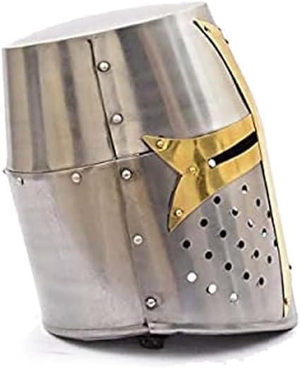 Brass Crusader Helmet | Medieval Metal Knight Helmets | PREMIUM QUALITY with Fitted LEATHER LINER | Dark Crusades Helmet Wearable for Adult