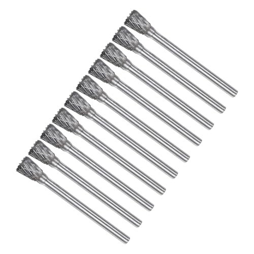 CoCud Fraises Rotatives Carbure Tungstène, Queue 1/8 Diamètre 6mm, Outil Fraisage Rotatif Double Coupe Forme N - (Applications: Pour Gravure Sur Métal), 10 Pièces