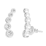PAVOI 14K Gold Plated 925 Sterling Silver Post White Gold Cubic Zirconia Ear Crawler Earrings - Tiny Faux Diamond 925 Sterling Silver Post Ear Climber Fashion Earrings for Women