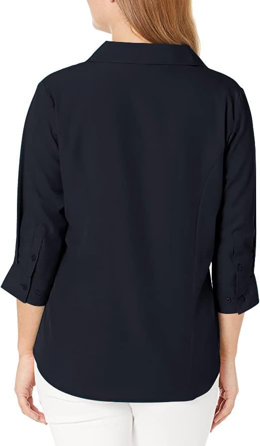 Women's Button Down Shirt 4-Way Stretch V Neck Blouse Wrinkle Resistant & Breathable 3/4 Sleeve Collared Work Top - Image 3