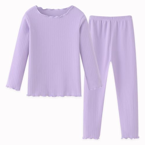 Image of Girls Thermal Underwear Set Girls' Ruffle Trim Fall Base Layer Apparel Set Winter Top and Long pants Violet for 3Y