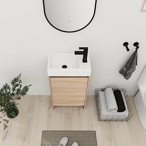 Artchirly 18 Inch Bathroom Vanity With Sink, Single Sink Modern Bathroom Vanities, Freestanding Bathroom Vanity, Small Bathroom Dresser, Small Bathroom Sink And Vanity (Light Oak, 18 * 10) #TOP4