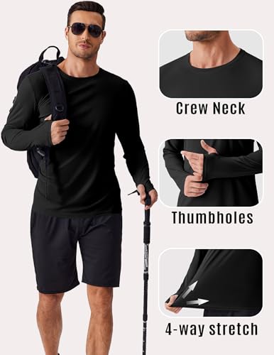 PINSPARK 2 Pack Men's Rash Guard Shirts with Thumb Holes Lightweight UPF 50+ Long Sleeve Sun Shirt Quick Dry Swimming Shirts3