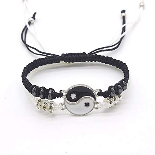 2 Pcs Matching Yin Yang Bracelet Set Dainty Tai Chi Hand Woven Bracelet Set Adjustable Cord Bracelet Best Friend Bracelets for Women Girls Friendship Jewelry