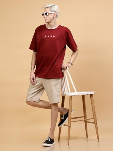 Image of Rigo Back Printed Half Sleeves Round Neck Oversized T-Shirt for Men | Drop Shoulder T-Shirt for Men | Loose Baggy Fit T-Shirt for Men