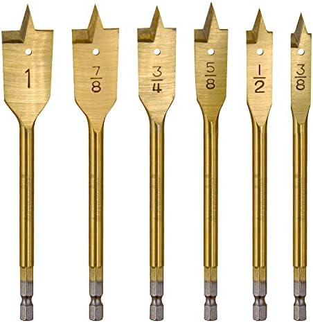 amoolo Spade Drill Bit Set - 6 Pcs Titanium Coating, Carbon Steel Paddle Flat Bit with Quick Change Shank for Hole Cutter Woodworking
