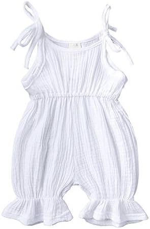 Symunnia Newborn Infant Baby Girl Summer Clothes Sleeveless Jumpsuit Adjustable Strap Romper Solid One Piece Bodysuit(18-24 Months,White)
