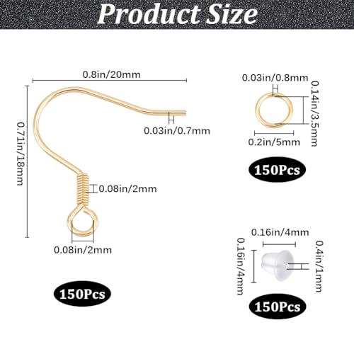 SOFPLATE 1 Box 300Pcs Fish Hook Ear Wires Stainless Steel Gold Earring Hooks Bulk French Wire Earring Findings with Jump Rings Ear Nuts Dangle Ball Dot Earring Wires for jewellery Making Supplies DIY - Image 2