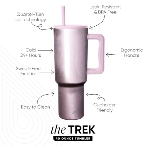 Image of Simple Modern 40 oz Trek Tumbler with Handle and Straw Lid | Cup Holder Friendly Insulated Stainless Steel Travel Mug | Strawberry Milk Cateye