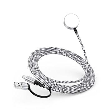 Carregador para Samsung Galaxy Watch 8, [USB A/C Dual Port] Cabo de carregamento rápido compatível com Galaxy Watch 8/8 Classic/7/6/6 Classic/5/5 Pro/4/4 Classic/3/Active2, Cabo carregador magnético