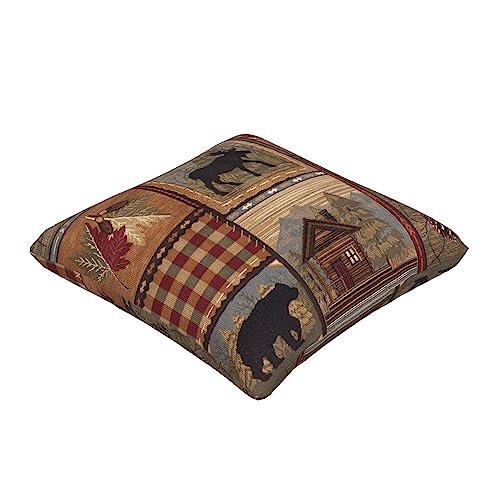 Set of 2 Square 18x18 inch Retro Brown Throw Pillow Covers Rustic Lodge Bear Moose Decorative Throw Pillowcase for Home Sofa Thick Cotton Linen Cushion Cases (45x45 cm) Paw Prints Cabin