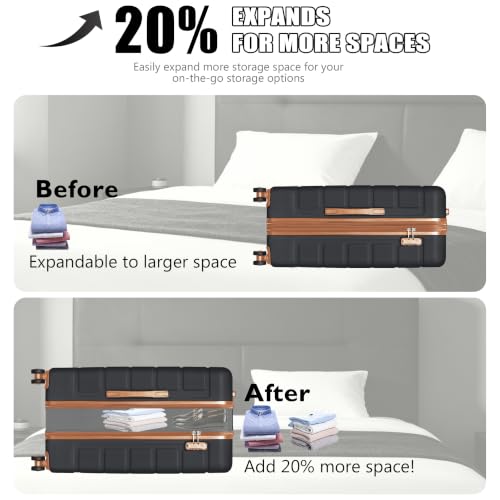 Image of KEYTANG 3-Piece Hardshell Luggage Set(20 /24 /28), Lightweight Expandable Suitcase with TSA Lock and Double Spinner Wheels, 20% Expansion for Extra Packing, Carry-On and Checked Bags, Apricot Black