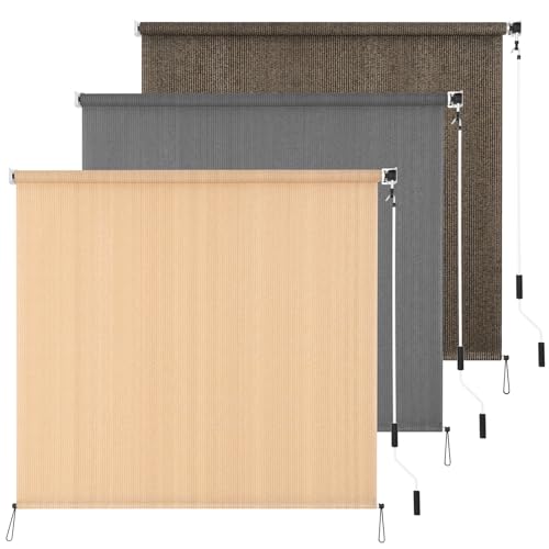 HIDODO Outdoor Roller Shade 8' W x 6' L Cordless Patio Shades Roll Up Outdoors Blinds with UV Protection, Exterior Roller Shades Cloth for Porch Pergola, Walnut