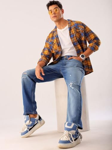Image of The Indian Garage Co Men Vintage Straight Fit Solid Mid-Rise Jeans