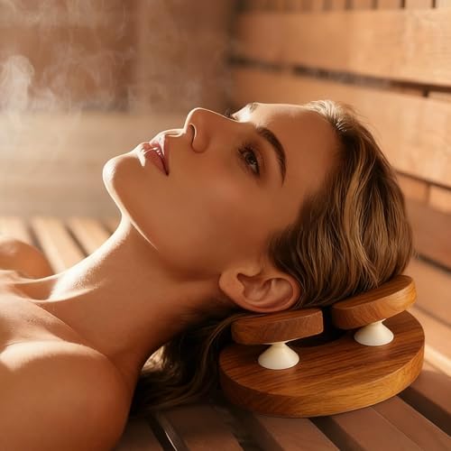 lukar Wooden Sauna Headrest with Rotatable Disc, 4-Point Sauna Pillow - Image 2