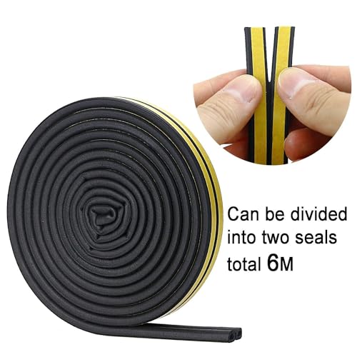 Image of ANOXA Door Seal D-Type Strip Weather Stripping Self Adhesive Foam for Doors and Windows, Soundproofing Weatherstrip Gap Collision Avoidance (Black)
