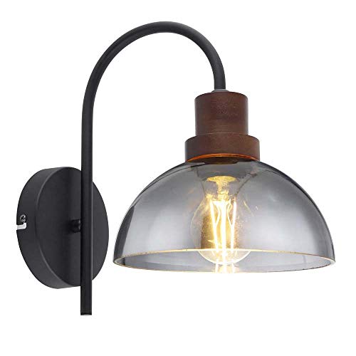 Lampada da parete in legno di quercia e vetro marrone opaco