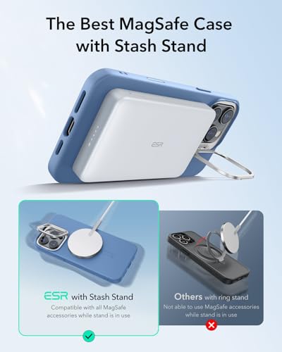 Image of ESR for iPhone 16 Pro Max Case, Silicone Case with Stand, Compatible with MagSafe, Built-in Camera Stash Stand, Magnetic Phone Case for iPhone 16 Pro Max, Cloud Series, Light Blue