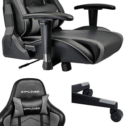GTPLAYER Gaming Chair With Bluetooth Speaker Music Video Game Chair Audio Heavy Duty Ergonomic Office Computer Desk Chair (Grey)