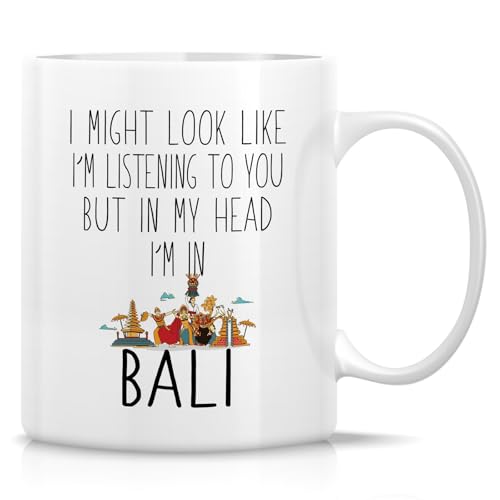 Retreez Funny Bali Lover Mug - In My Head I'm In Bali - 11 Oz Ceramic Coffee or Tea Cup - Humorous Indonesia Gift for Bali Lovers, Travelers and Island Dreamers - Birthday, Holidays Gift for Coworker