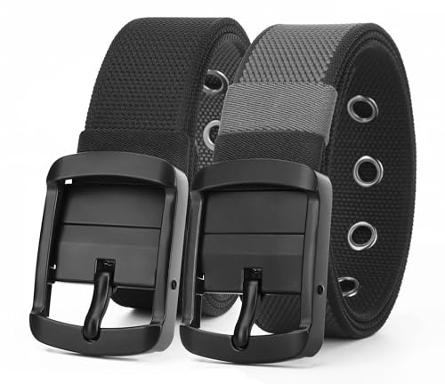 MILORDE Men's Reversible Nylon Web, 35MM, Dressy Casual Work Belt with Automatic Buckle Quick Release, Full Adjustable