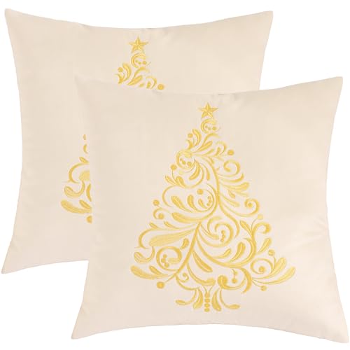 Tosleo 2er Set Samt Kissenbezug Weihnachten Dekokissen 45x45 cm Beige...