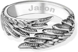 Custom Angel Wing Rings For Women Men 925 Sterling Silver Personalized Engraved Guardian Feather Band Rings Adjustable Memorial Rings Gift For Mom