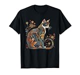 Cat Colorful Floral Patterns Vintage Flowers Art Cat Lover T-Shirt