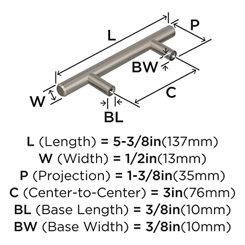 Image of Amerock 3 inch Bar Pulls Sterling Nickel Drawer Pull | 3 inch (76mm) Center-to-Center Mounting Distance and 5-3 /8 inches Overall Length, Durable Carbon Steel Cabinet Hardware