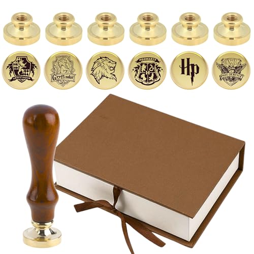 Pack of 6 Wax Seal Stamps – Wooden Hilt and Wax Seal Stamp Harry Potter 6PCS 1PCS Harry Potter Sealing Heads Set Vintage Prints Kit for Envelope Postcard Invitation Letters Gifts