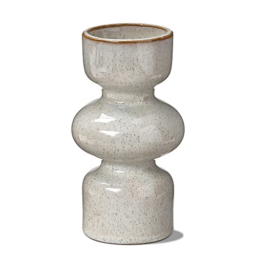TAG Linea Taupe Speckled Ceramic Reversible Taper and Pillar Candle Holder Large, 3.25L x 3.25W x7.5H inches Cream