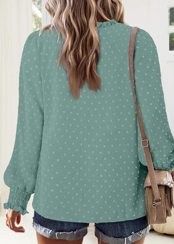 BETTE BOUTIK Women Boho Long Sleeve Shirts Dressy Casual V Neck Fall Fashion Tops Swiss Dot Flowy Blouses