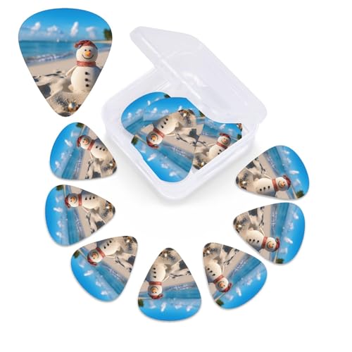Guitar Picks 12 Pack with Organizer Storage Box Sand Snowman on Beach Guitar Plectrums Guitar Accessories for Acoustic Guitar Guitar Pick for Ukulele Bass 0.46mm 0.71mm 0.96mm