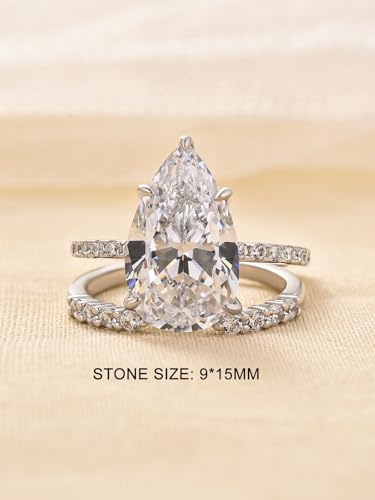 5CT Pear Cut Engagement Ring Set for Women, 925 Sterling Silver Open Band 5A Cubic Zirconia Wedding Bridal Ring Set2
