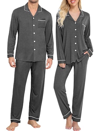 SWOMOG Couple Matching Pajamas Set Christmas Pajamas Long Sleeve Button Down Pj Set Festival Party Xmas Sleepwear