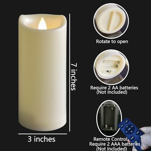 Image of 3 inchx7 inch Outdoor Waterproof Candles LED Battery Operated Candles Plastic Flickering Flameless Candles with Timer /Remote Wedding Party,2 Pack