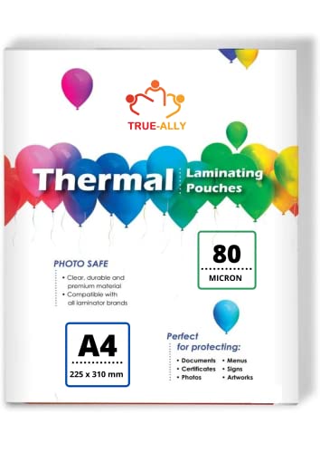 Image of True-Ally (A4 Size - 80 Micron) Lamination Pouch Clear Glossy Thermal Transparent Waterproof 100 Sheets (Home & Office) (A4-80 Micron - 100 Pouch)