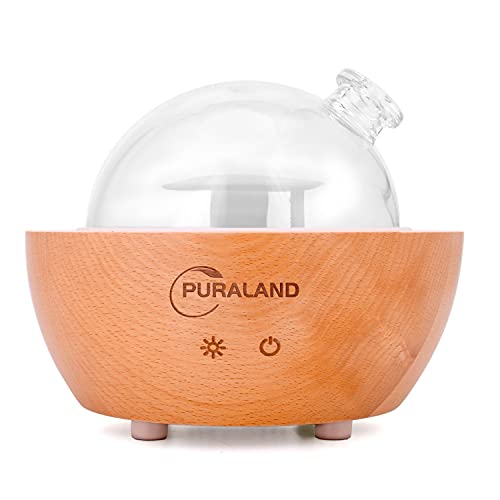 Glass Essential Oil Diffuser, The 2022 Upgraded Aromatherapy Diffuser, Puraland 200ml Real Wood Base Aroma Humidifier, Cool Mist with 7 LED Colors, Waterless Auto Shut-Off for Home Office Bedroom Gift