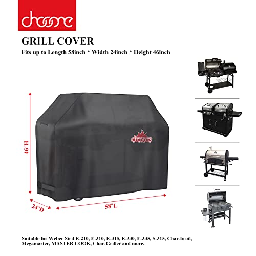 Chooone 58 Inch Grill Cover, Heavy Duty Waterproof Barbecue Gas Grill Cover, Windproof, Uv And Fade Resistant, 600D Bbq Grill Cover For Weber Brinkman Char-Broil And More, Black Cover #TOP1