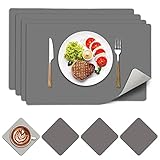 tischset abwaschbar rutschfest  CALIYO Tischsets Abwaschbar,Rrutschfeste Synthetisches Leder platzset und Untersetzer für Zuhause und Restaurant,Tischset Set mit 4 Platzsets Abwaschbar+4 Untersetzern,Doppelseitigen hitzebeständige