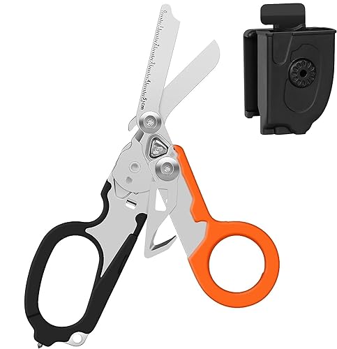 6 in 1 Raptor Response Emergency Shears, Multitool Plier Shears, Tactical Folding Pliers with Strap Cutter and Glass Breaker (Black & Orange)