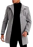 Leif Nelson Mantel Herren Grau Jacke Kurzmantel Slim Fit Wollmantel Wintermantel Übergangsjacke Männer Winter Trenchcoat Lange Freizeitjacke Business Größe M