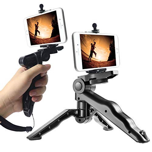 Ezavan Phone Tripod, Portable Handheld Pistol Grip Stabilizer for Camera/Cell Phone, Tabletop Mini Tripod with Universal Phone Clip for Selfies/Vlogging/Streaming/Photography/Recording