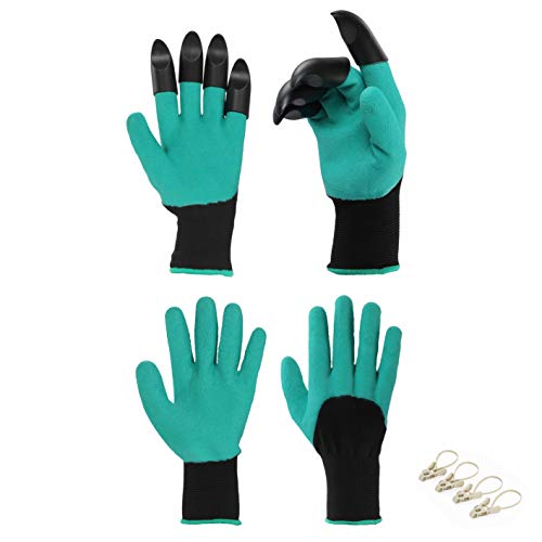 Planting Gloves For Easy Digging, 2 Pairs Breathable Garden Gloves With Fingertips Claw (Claw 1 Pair+ Non Claw 1 Pair) Plus 4 Clips - Best Gardening Gifts for Women and Men