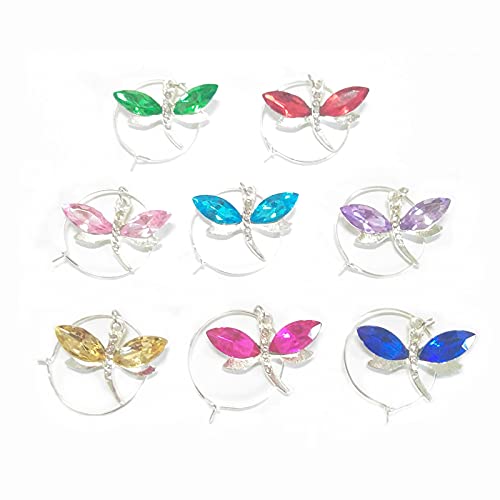 Malikesy Colourful Dragonfly Stem Glass Charms, Wine Markers Charms For Bachelorette Party Anniversary Friends Gathering - Set Of 8 #TOP4