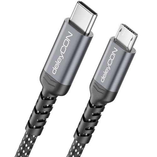 deleyCON 2m Câble USB-C vers Micro USB (Câble de Charge et Données pour Appareils Micro USB) - pour Manette PS4 Smartphone Tablette Appareil Photo etc.