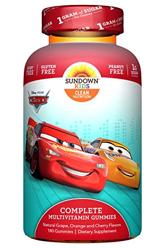 Disney Cars Kids Multivitamin Gummies by Sundown Kids, Dietary Supplement, Complete Multivitamin with Vitamin A, B, C, D, E, Fruit Flavor, 180 Count Disney Cars Kids Multivitamin Gummies by Sundown Kids, Dietary Supplement, Complete Multivitamin with Vitamin A, B, C, D, E, Fruit Flavor, 180 Count